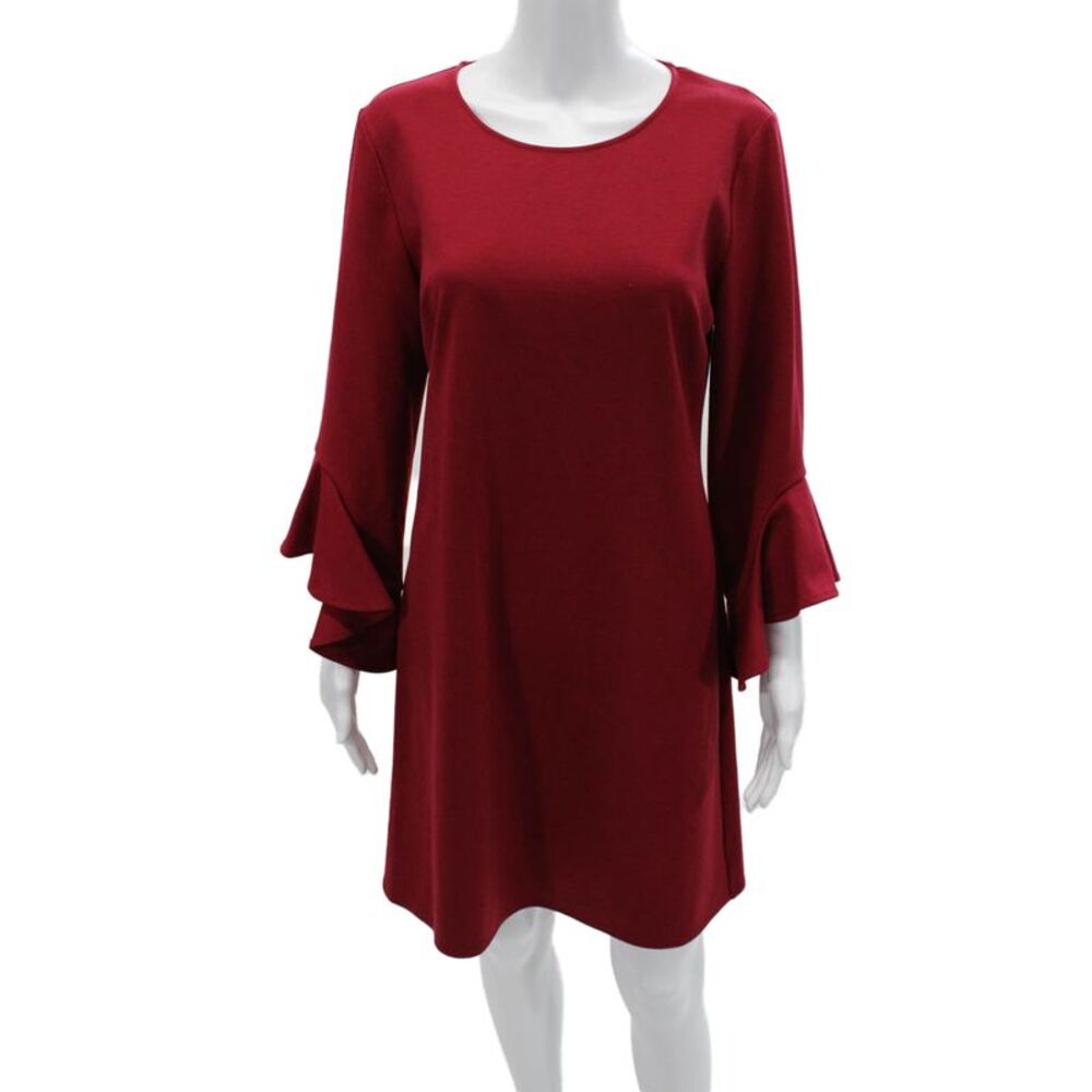 Le Gali Womens Shift Dress Red Long Sleeve Knee Length Size M